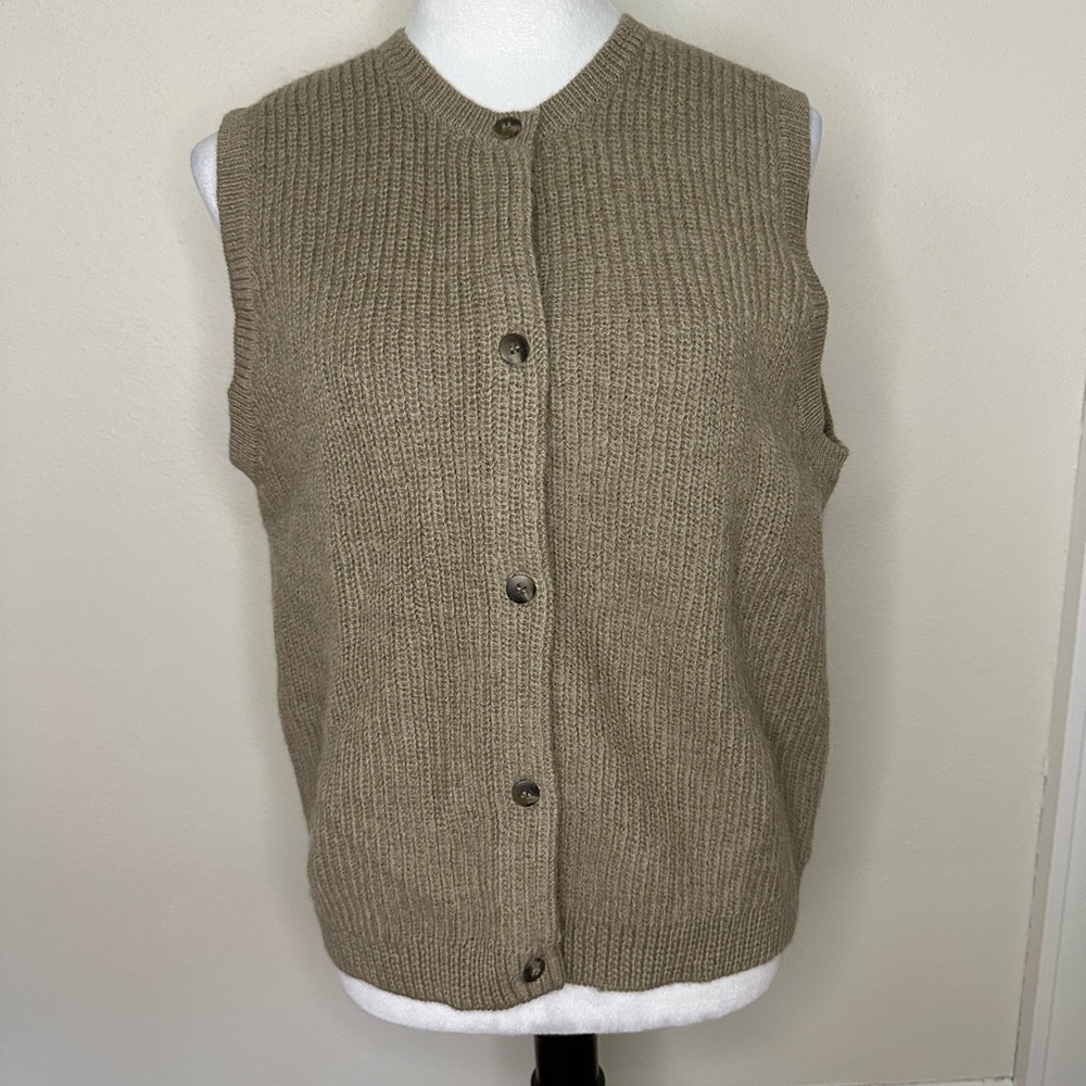 Eddie Bauer wool and alpaca button down crewneck sweater vest .